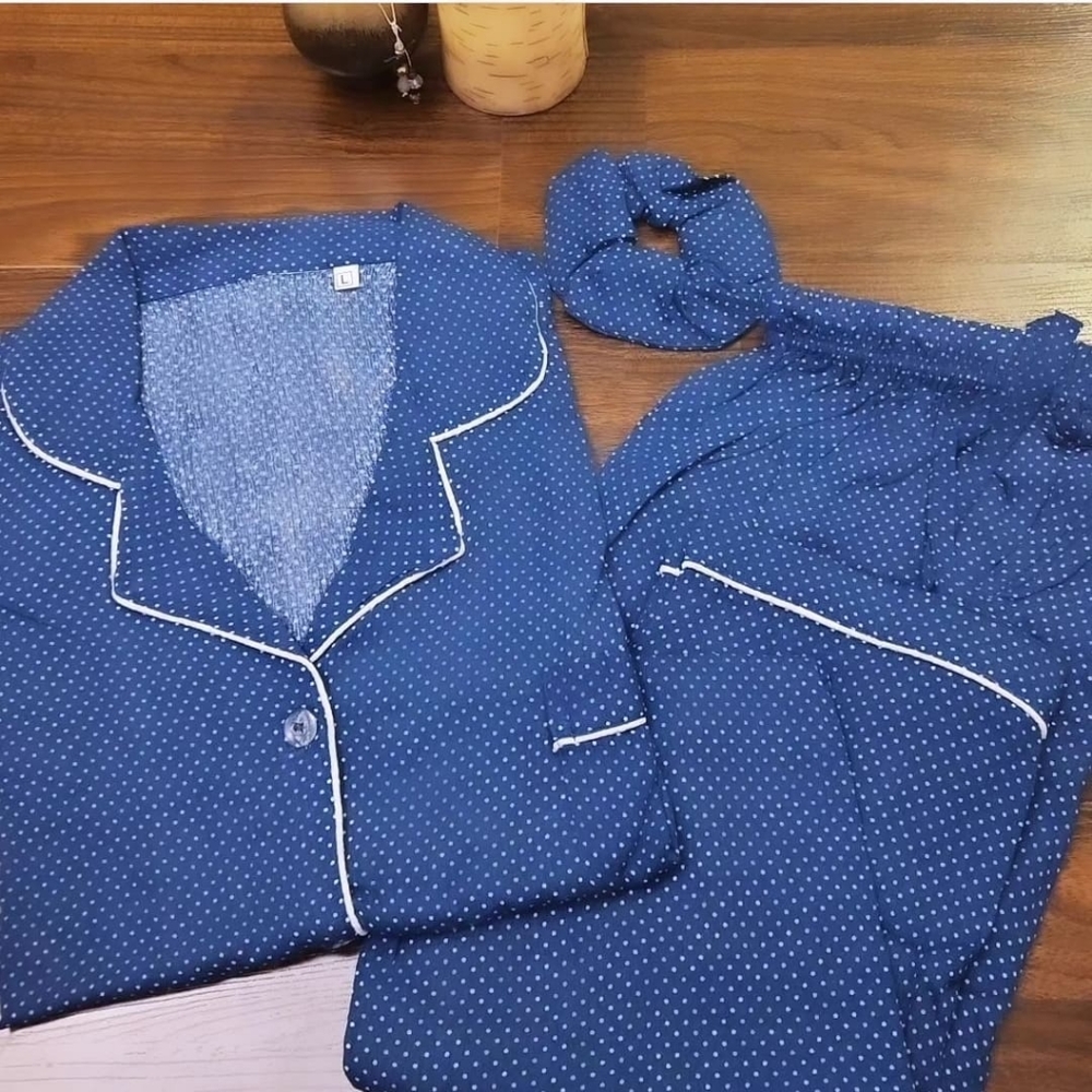 Women Teal Dots High quality Pajama Set/ sleepwear/ loungewear/pjs w scrunchie